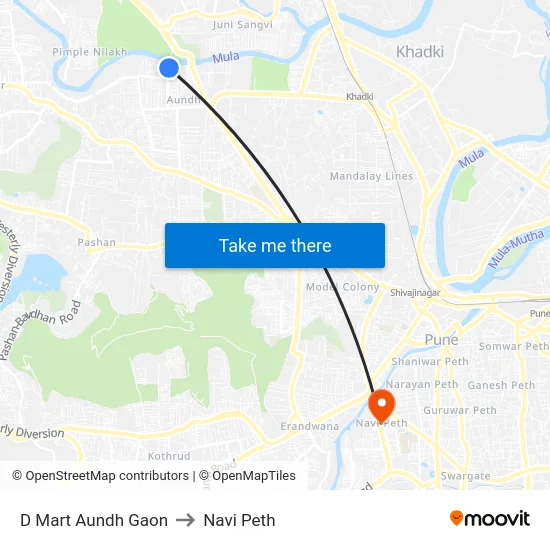 D Mart Aundh Gaon to Navi Peth map