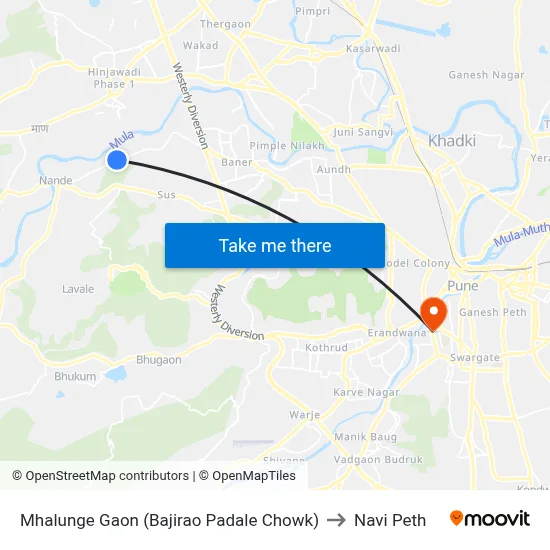 Mhalunge Gaon (Bajirao Padale Chowk) to Navi Peth map