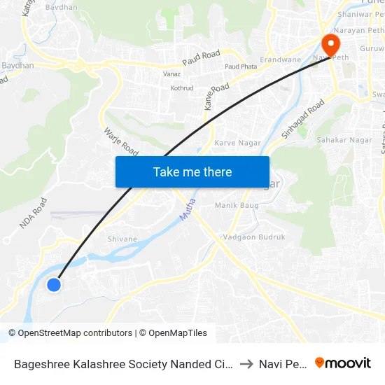 Bageshree Kalashree Society Nanded City to Navi Peth map