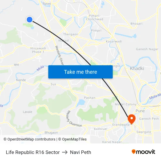 Life Republic R16 Sector to Navi Peth map