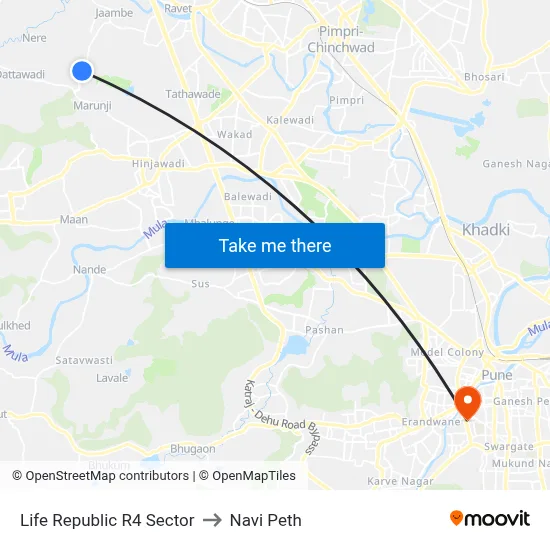 Life Republic R4 Sector to Navi Peth map