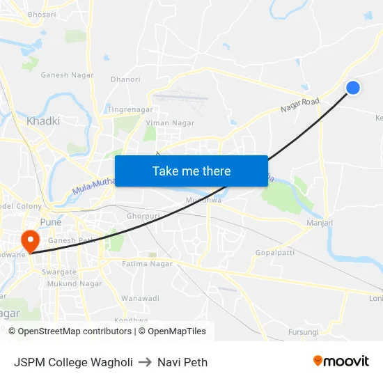 JSPM College Wagholi to Navi Peth map