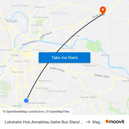 Lokshahir Hon.Annabhau Sathe Bus Stand Upper Depot to Wagholi map