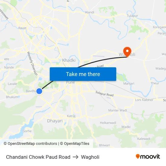Chandani Chowk Paud Road to Wagholi map