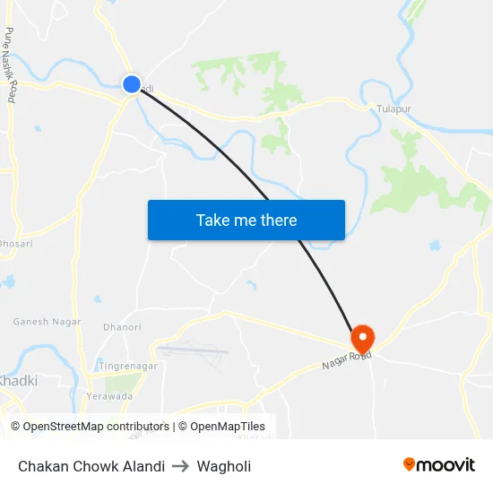 Chakan Chowk Alandi to Wagholi map