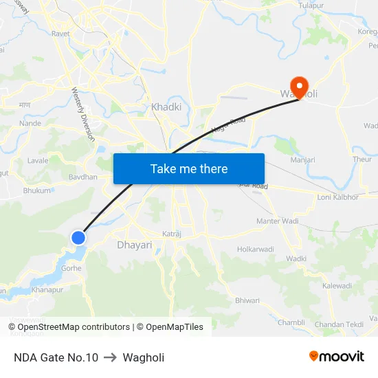 NDA Gate No.10 to Wagholi map