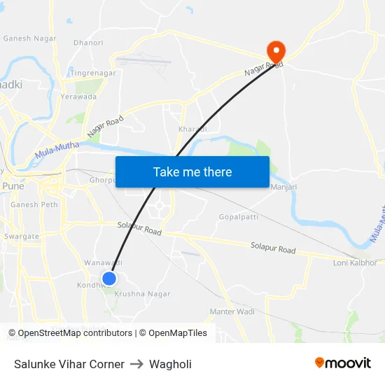 Salunke Vihar Corner to Wagholi map
