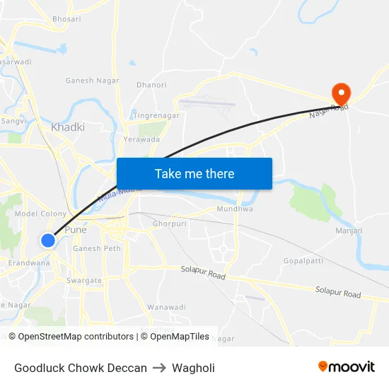 Goodluck Chowk Deccan to Wagholi map