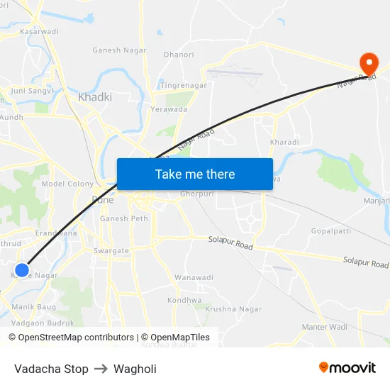 Vadacha Stop to Wagholi map