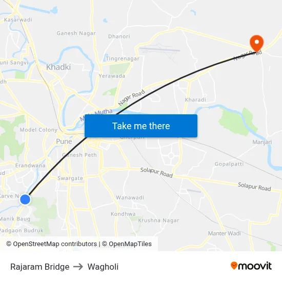 Rajaram Bridge to Wagholi map