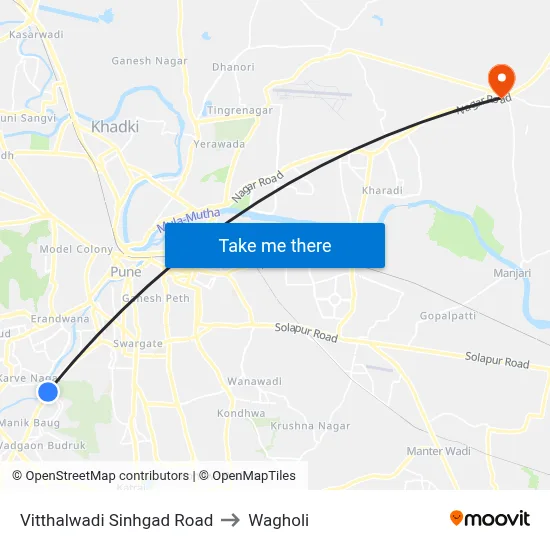 Vitthalwadi Sinhgad Road to Wagholi map