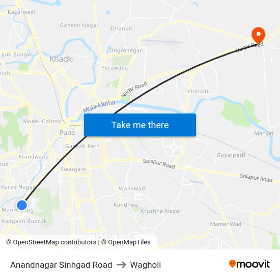 Anandnagar Sinhgad Road to Wagholi map