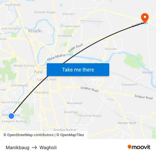 Manikbaug to Wagholi map
