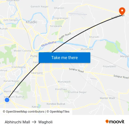 Abhiruchi Mall to Wagholi map