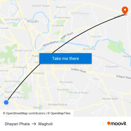 Dhayari Phata to Wagholi map