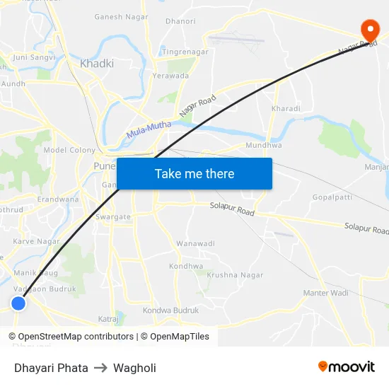 Dhayari Phata to Wagholi map