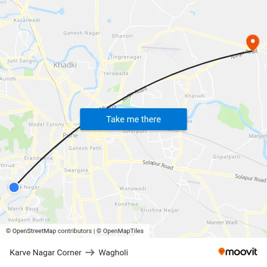 Karve Nagar Corner to Wagholi map