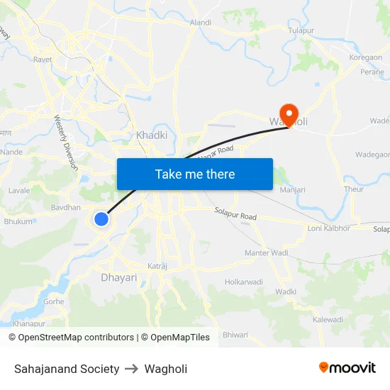 Sahajanand Society to Wagholi map