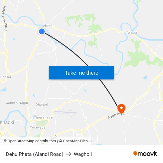 Dehu Phata (Alandi Road) to Wagholi map