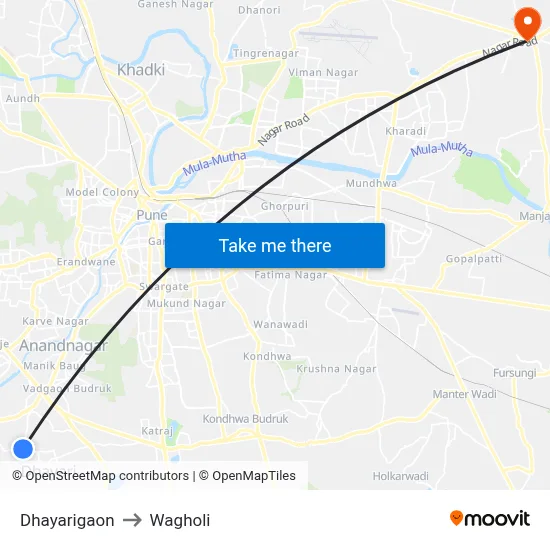 Dhayarigaon to Wagholi map