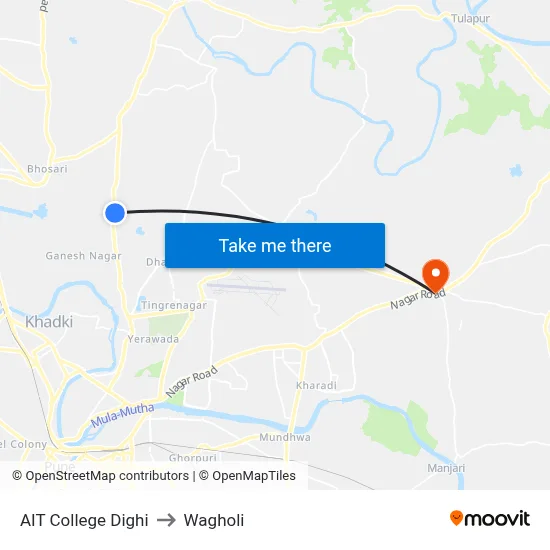 AIT College Dighi to Wagholi map