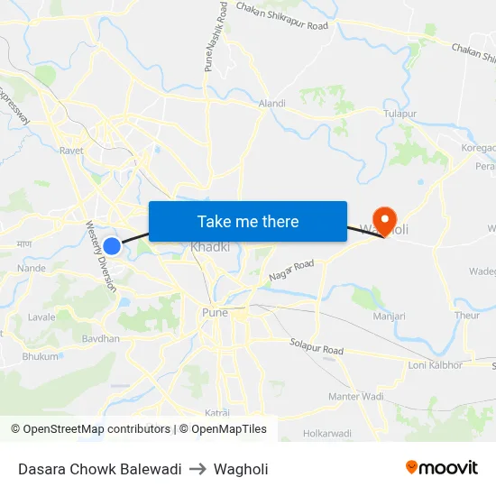 Dasara Chowk Balewadi to Wagholi map