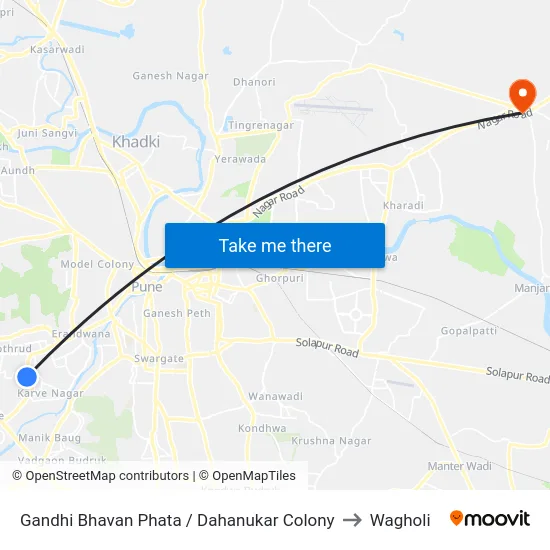Gandhi Bhavan Phata / Dahanukar Colony to Wagholi map