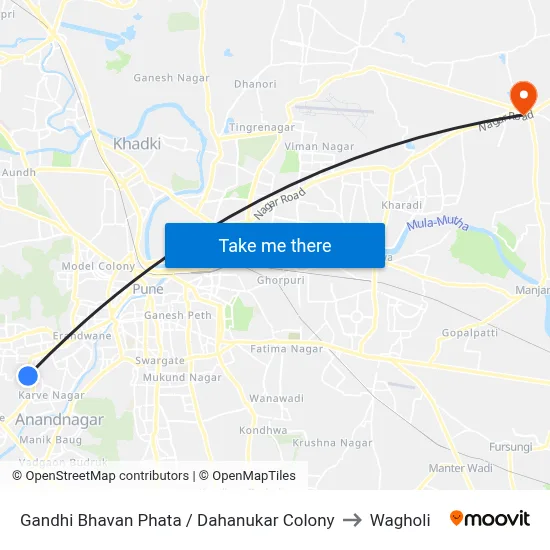 Gandhi Bhavan Phata / Dahanukar Colony to Wagholi map