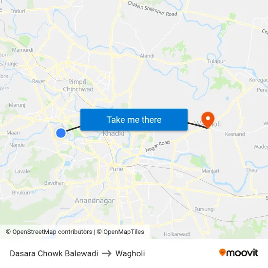 Dasara Chowk Balewadi to Wagholi map
