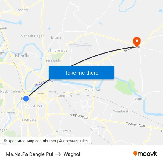 Ma.Na.Pa Dengle Pul to Wagholi map
