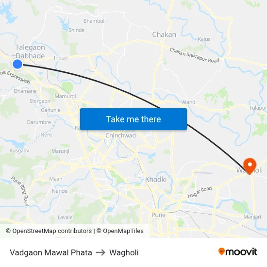 Vadgaon Mawal Phata to Wagholi map