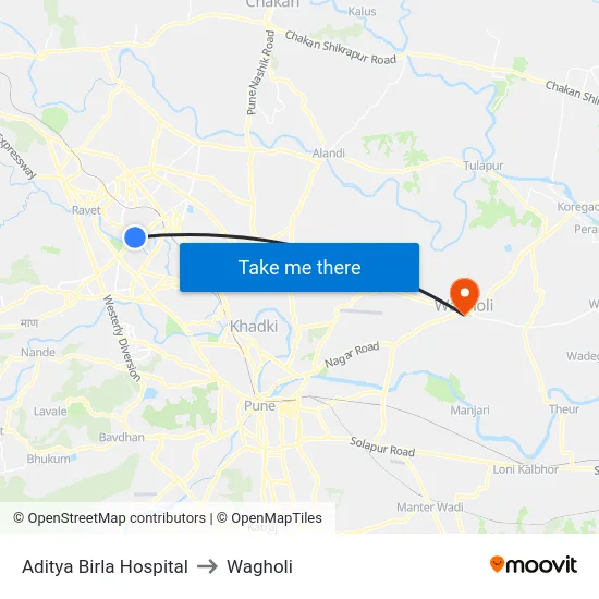 Aditya Birla Hospital to Wagholi map