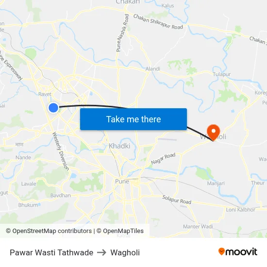 Pawar Wasti Tathwade to Wagholi map