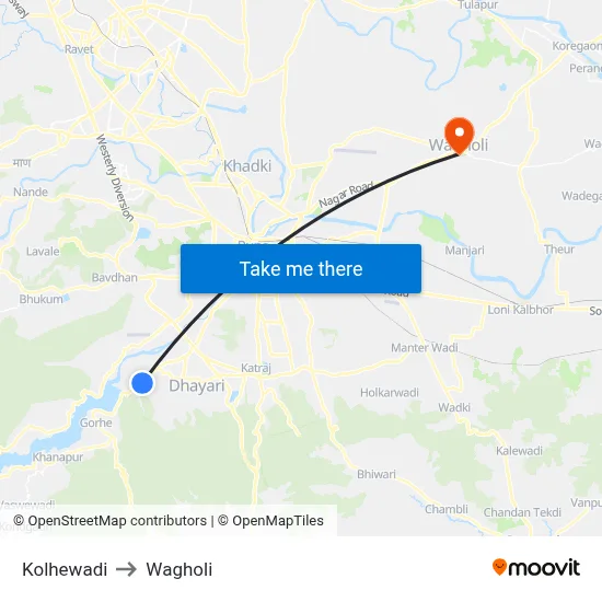 Kolhewadi to Wagholi map