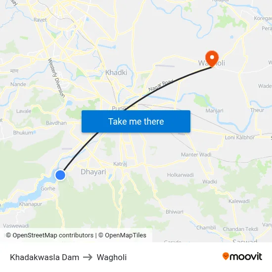 Khadakwasla Dam to Wagholi map