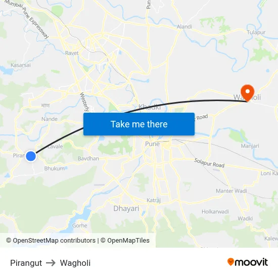 Pirangut to Wagholi map