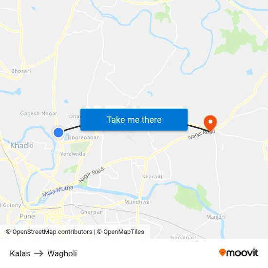 Kalas to Wagholi map