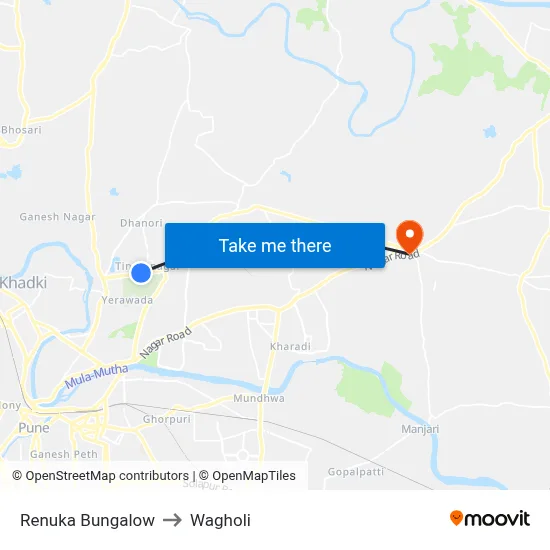 Renuka Bungalow to Wagholi map