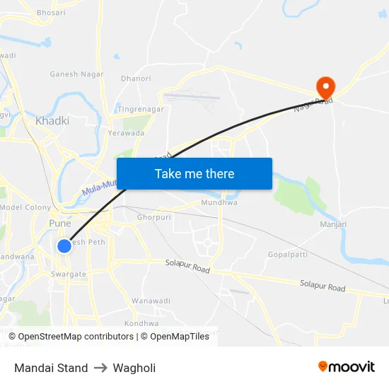 Mandai Stand to Wagholi map