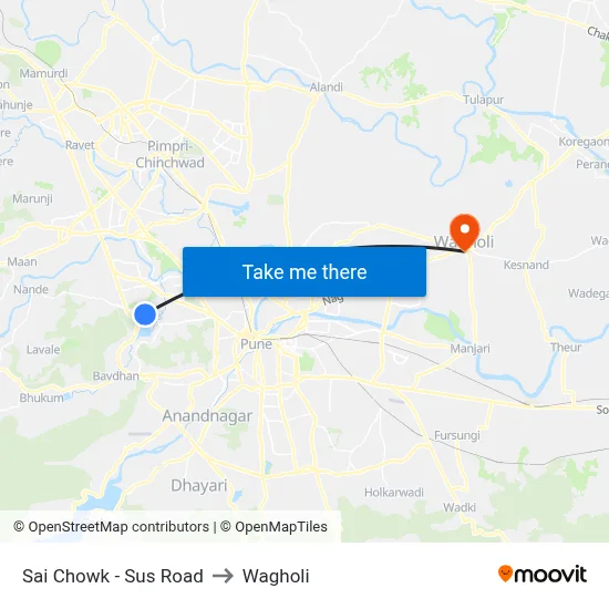 Sai Chowk - Sus Road to Wagholi map