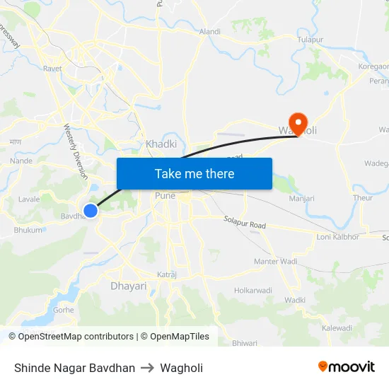 Shinde Nagar Bavdhan to Wagholi map