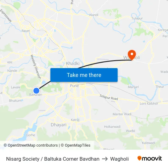 Nisarg Society / Baltuka Corner Bavdhan to Wagholi map