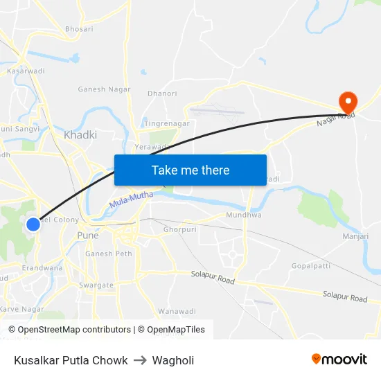 Kusalkar Putla Chowk to Wagholi map
