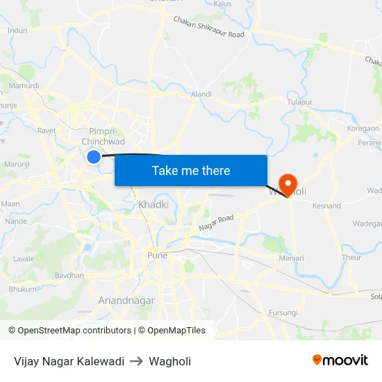 Vijay Nagar Kalewadi to Wagholi map