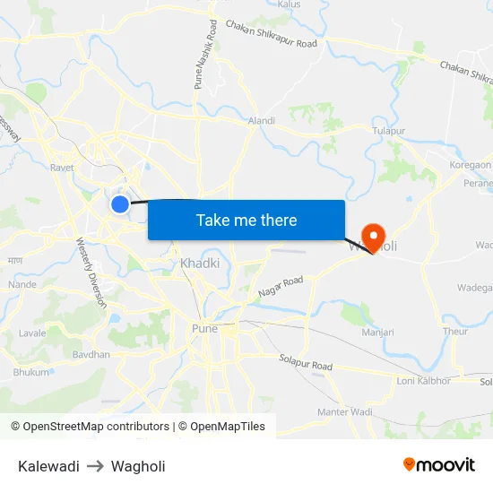 Kalewadi to Wagholi map