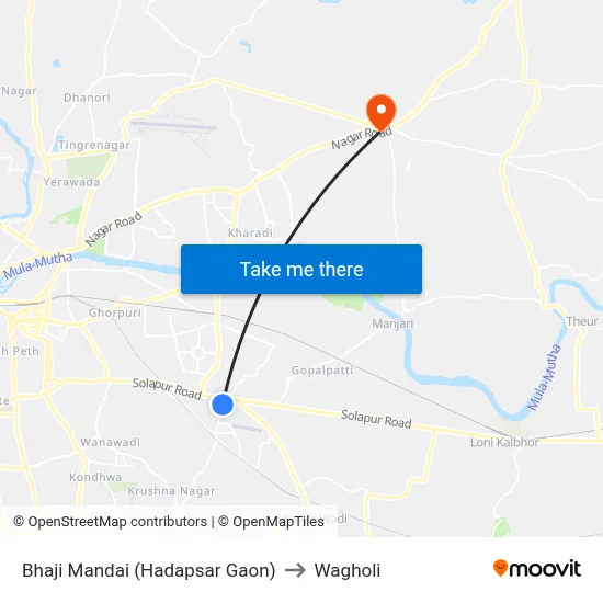 Bhaji Mandai (Hadapsar Gaon) to Wagholi map