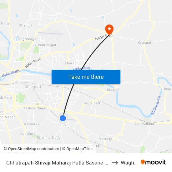 Chhatrapati Shivaji Maharaj Putla Sasane Nagar to Wagholi map