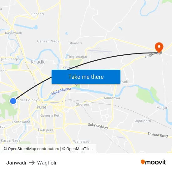 Janwadi to Wagholi map