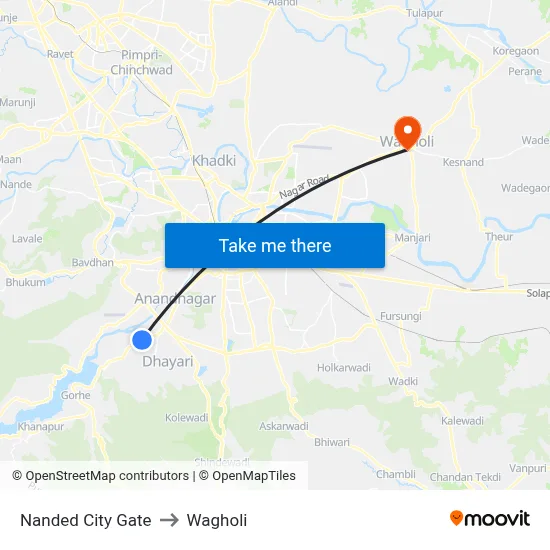 Nanded City Gate to Wagholi map