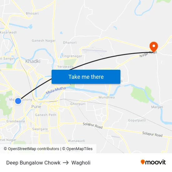 Deep Bungalow Chowk to Wagholi map